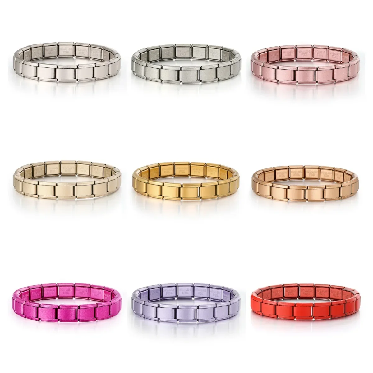 

Charm Italian Stainless Steel 9mm Modular Splicing Bracelet Matte Surface Square Elastic Titanium Strap Chain Basic Multi Color