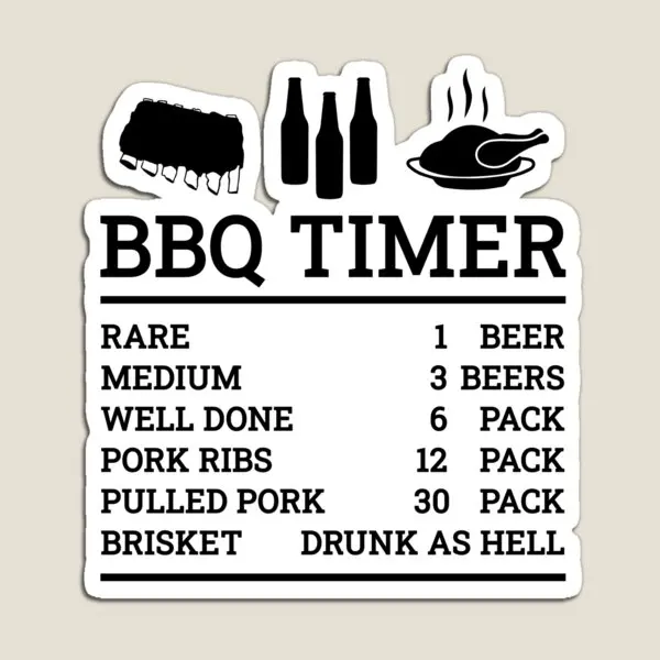 Temporizador de barbacoa, carne de res y cerveza, imán medio raro, soporte de decoración magnético, pegatinas, juguete para niños, refrigerador divertido para niños, colorido