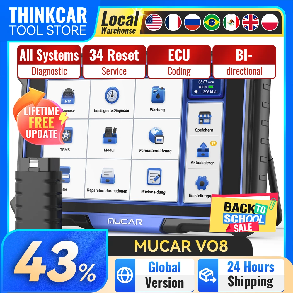 MUCAR VO8 Diagnostic Tools All System Car OBD2 Scanner 34 Reset Lifetime Free Update ECU Coding Professional Mucar Scan Tools