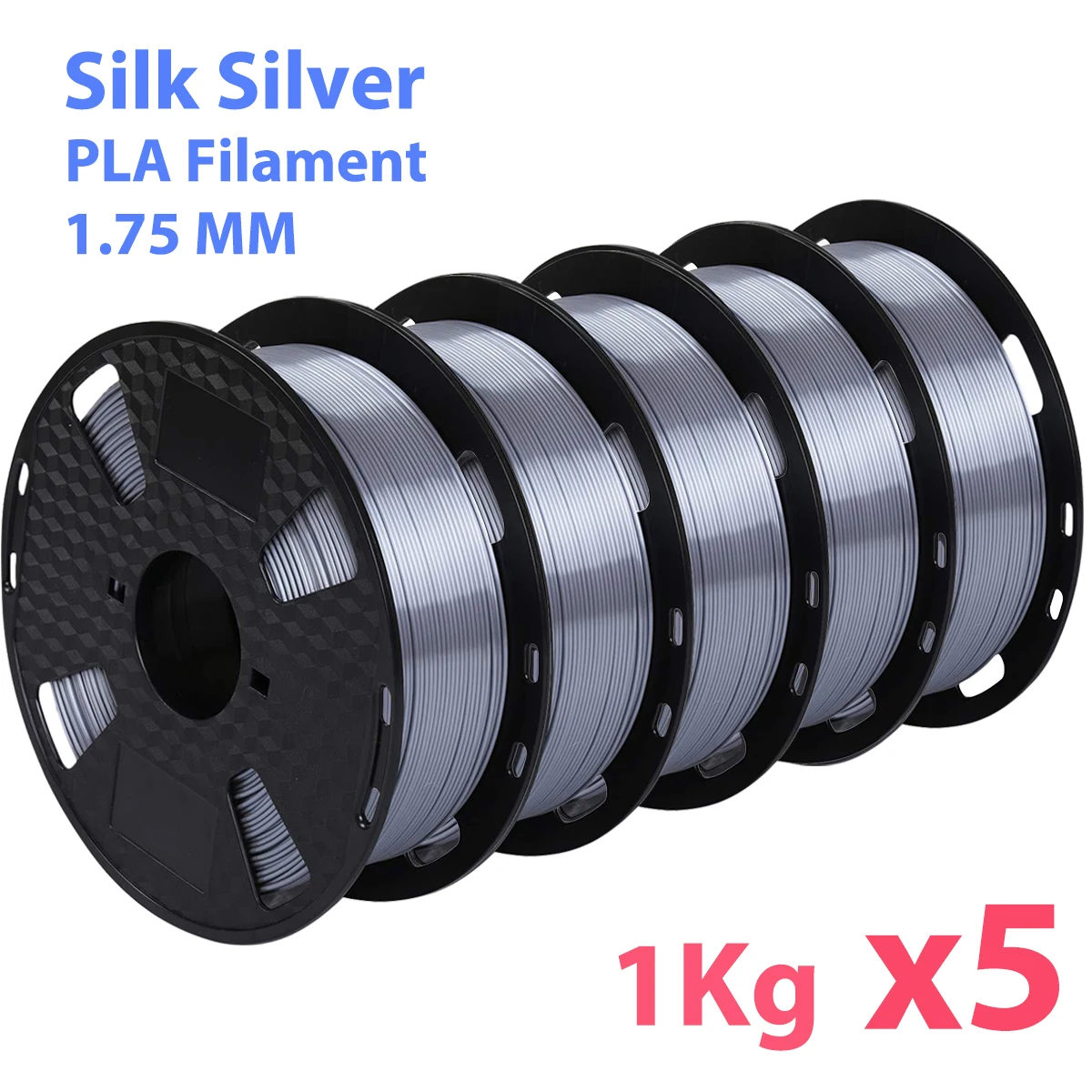 

1Kg x5 Silk Silver 3D Printer PLA Filament Luster Printing Materials Multicolor pla Silk Silver Shiny Print Material 1.75MM