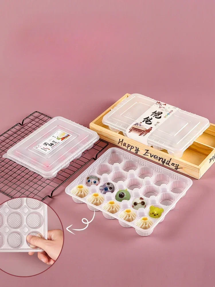 50pcs Disposable Wonton Packing Box Thick Separate High Temperature Dumplings Pack Box Freezing Take-out Food Storage Boxes