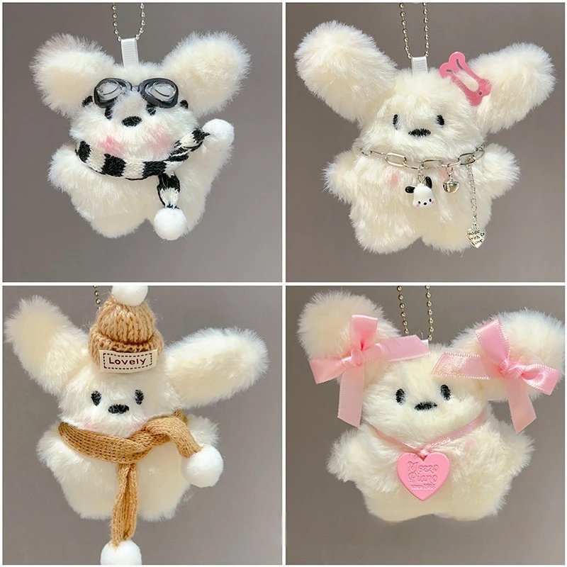 Popular Rabbit Blue Bow Backpack Cartoon Plush Pendant Cute Bone Flying Dog Glasses Dog Exquisite And Beautifulkey Plush Pendant