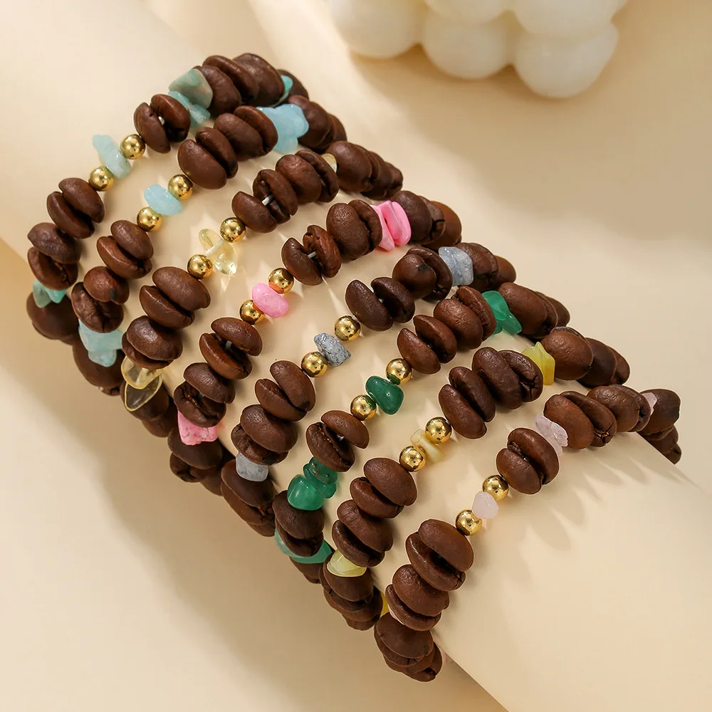 Meetvii New Charcoal Roasted Real Coffee Bean Beads Bracelets Fresh style crushed stones Hand Jewelry Refreshing gift