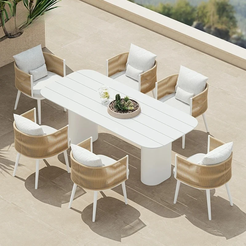 

Уличный костюм, металлический уличный обеденный набор, садовый стол и стулья, садовая мебель, набор столов, уличный веревочный обеденный стул, алюминиевый пати