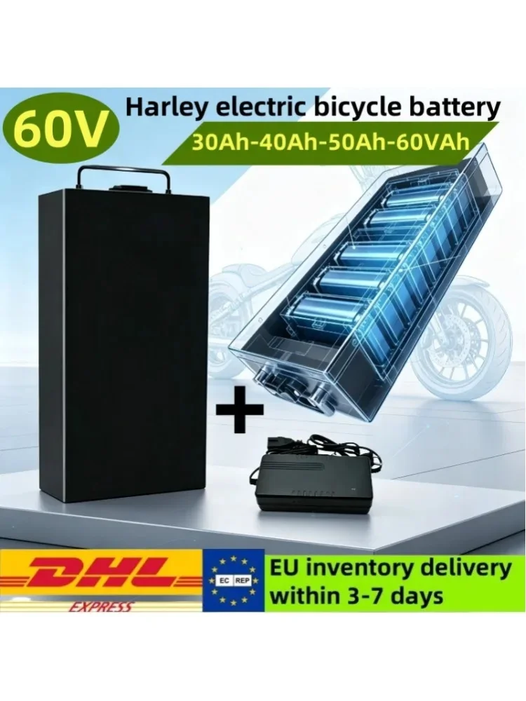 60V 40Ah 50Ah 60Ah wasserdichte Lithium-Batterie für Elektromotorräder, 18650-Zellen, 500W-2400W, geeignet für Citycoco-Roller und Fahrräder.