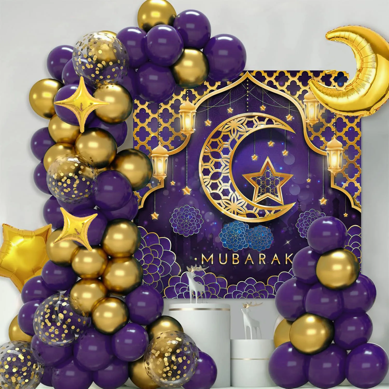 

127pcsEid purple and GoldBalloon Arch set,suitable for decorating family gatherings,birthday parties and other scenes during Eid
