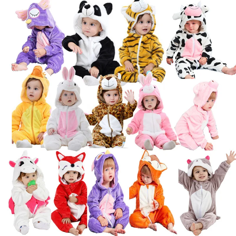 0 to 1 2 3 4 Years Kids Kigurumi Rompers Winter Hooded Cartoon Jumpsuit Baby Clothes Children Animal Cosplay Costumes Jumpsuits