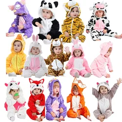 0 to 1 2 3 4 Years Kids Kigurumi Rompers Winter Hooded Cartoon Jumpsuit Baby Clothes Children Animal Cosplay Costumes  Jumpsuits