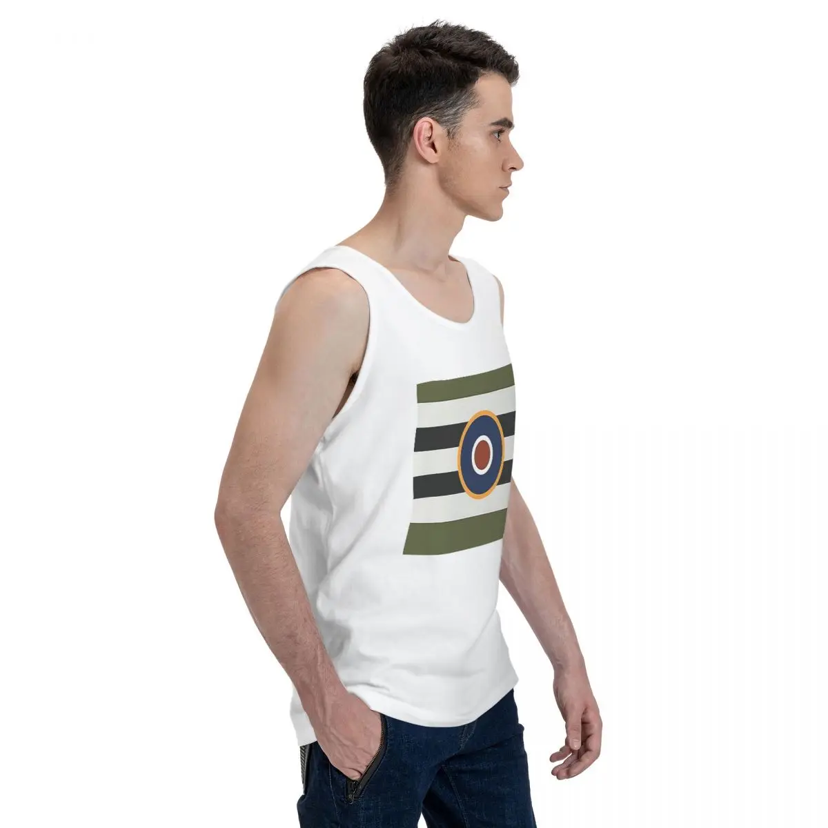 D-Day Stripes With RAF Roundel 100% Cotton Men's Sweatshirt Vest Sleeveless Clothing Tees Men Tank Tops T-shirt
