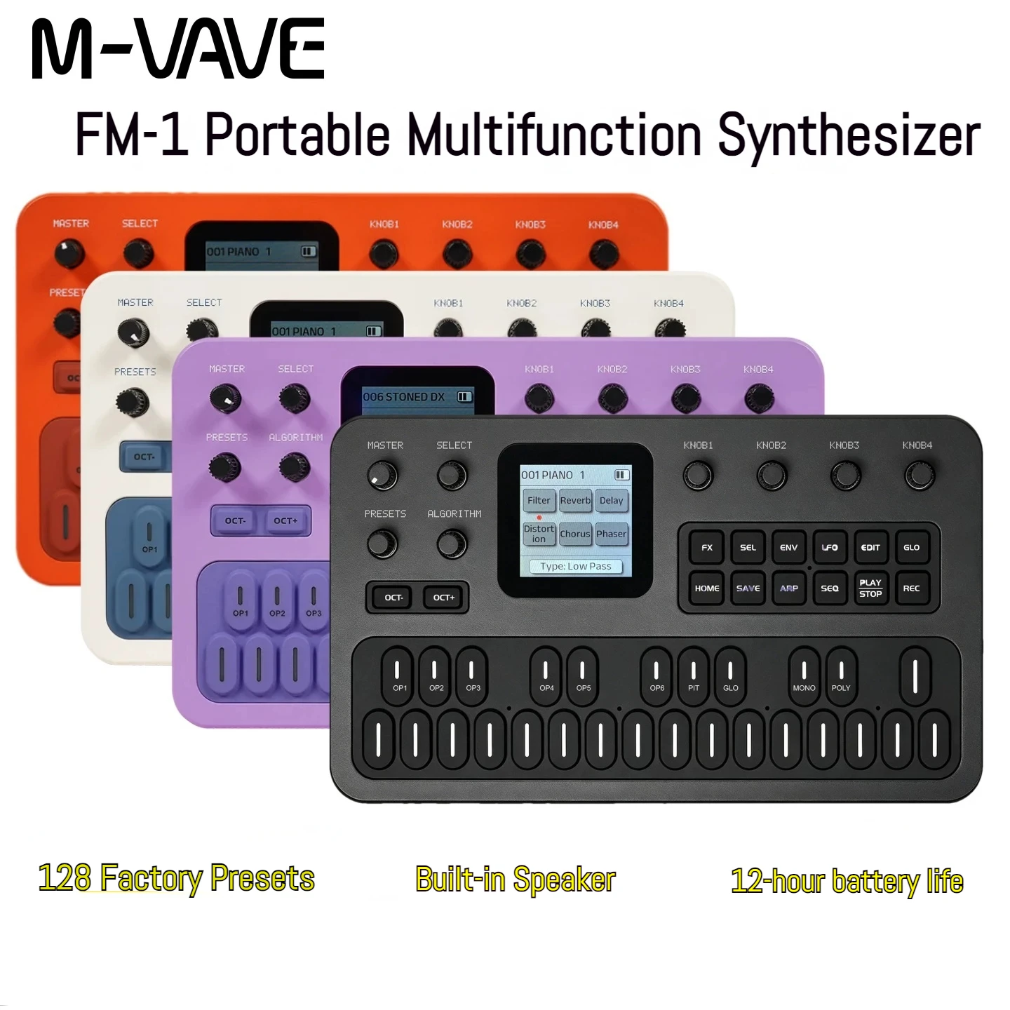 Speakers - M-VAVE ポータブルFM1 ポケットシンセサイザー MIDIキーボード。内蔵スピーカー付きで、屋外での演奏や音楽制作に最適なコントローラー。