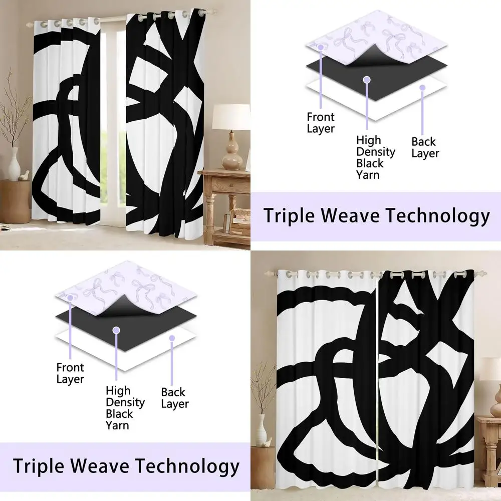

Геометрические светонепроницаемые шторы для спален и гостиных - 2 панели, 52 x 90, черно-белые, современные оконные декорации