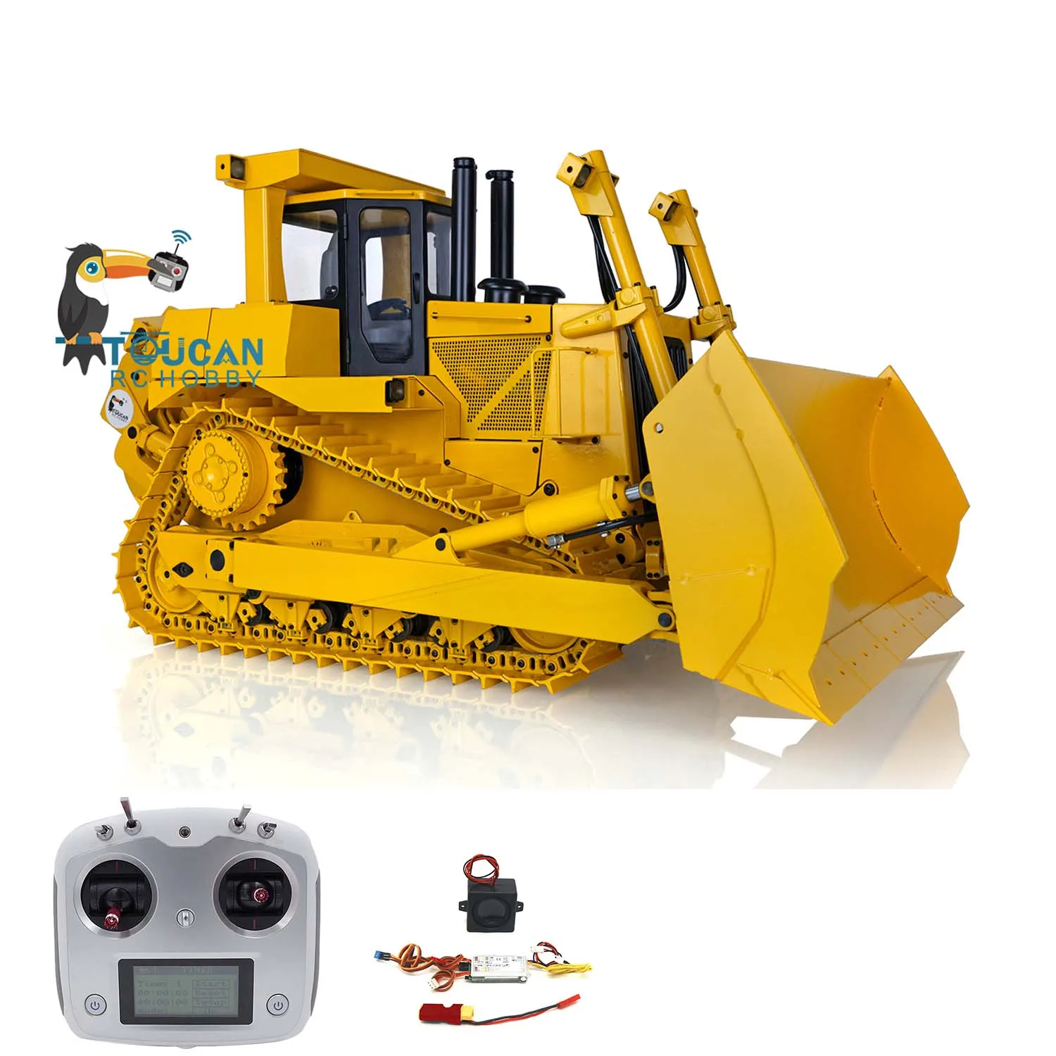 JDM98 DXR2 RC Hydraulic Bulldozer 1/14 Remote Control Construction Dozer Crawler Upgraded Sound Module Metal Model Toys TH22617