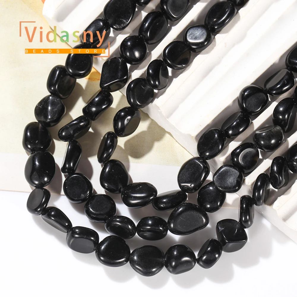 8-10mm Natürlicher Schwarzer Obsidian Stein Unregelmäßige Ovale Lose Perlen für Schmuckherstellung DIY Armbänder Zubehör – Detail 5