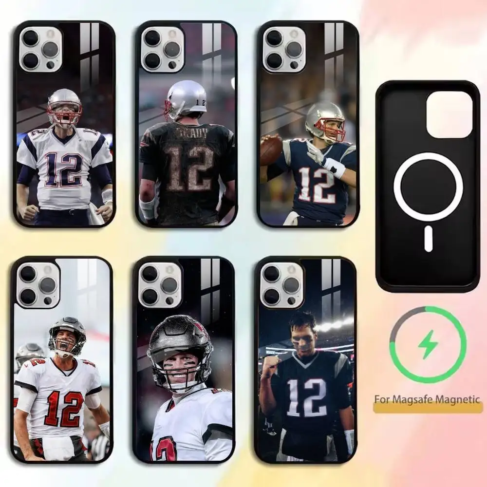 Capa de Celular Tom Brady - Quarterback Lendário do Rugby para iPhone 17, 16, 15, 14, 13, 12, 11 Plus, Pro, Suporta Carregamento Magnético Sem Fio