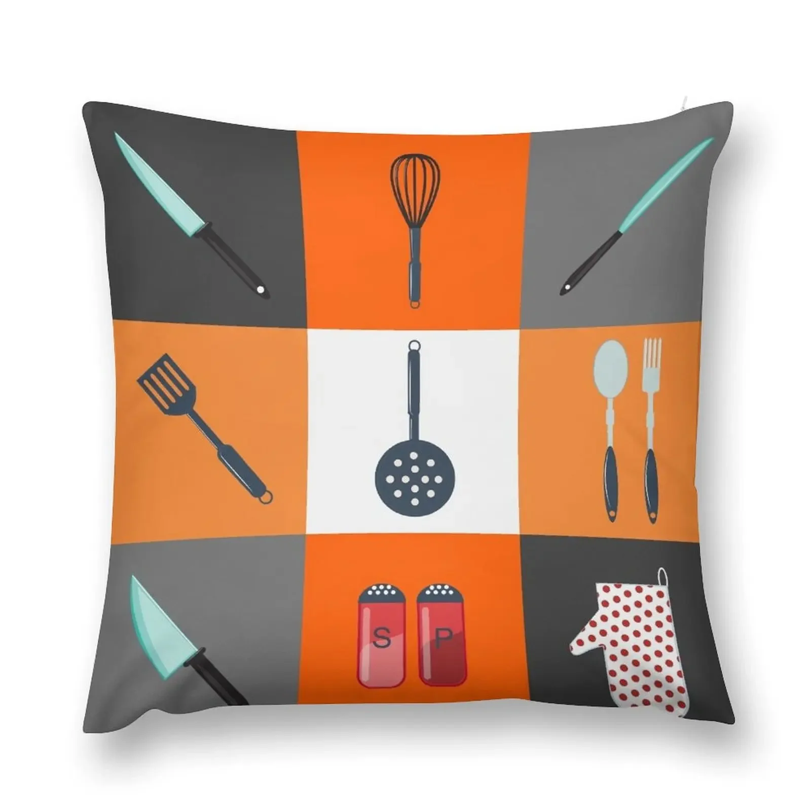 

Kitchen Utensils. Kitchen Equipment. Kitchen Cutlery. Household Objects. Icons Set. Knife, Fork, Spoon, Peppers, Sa Throw Pillow