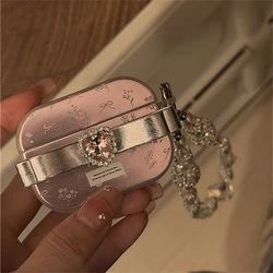 Luxury 3D With Drill Love Heart Bowknot Floral Electroplating Headphones Cover For AirPods 1 2 3 Pro 2 With Diamond Pendant Case