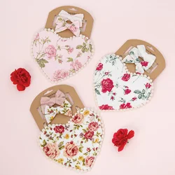 3Pcs/Set Valentine's Day Baby Heart Bibs Feeding Bow Headbands Double Side Flower Saliva Towel Kids Photography Props Bandanas