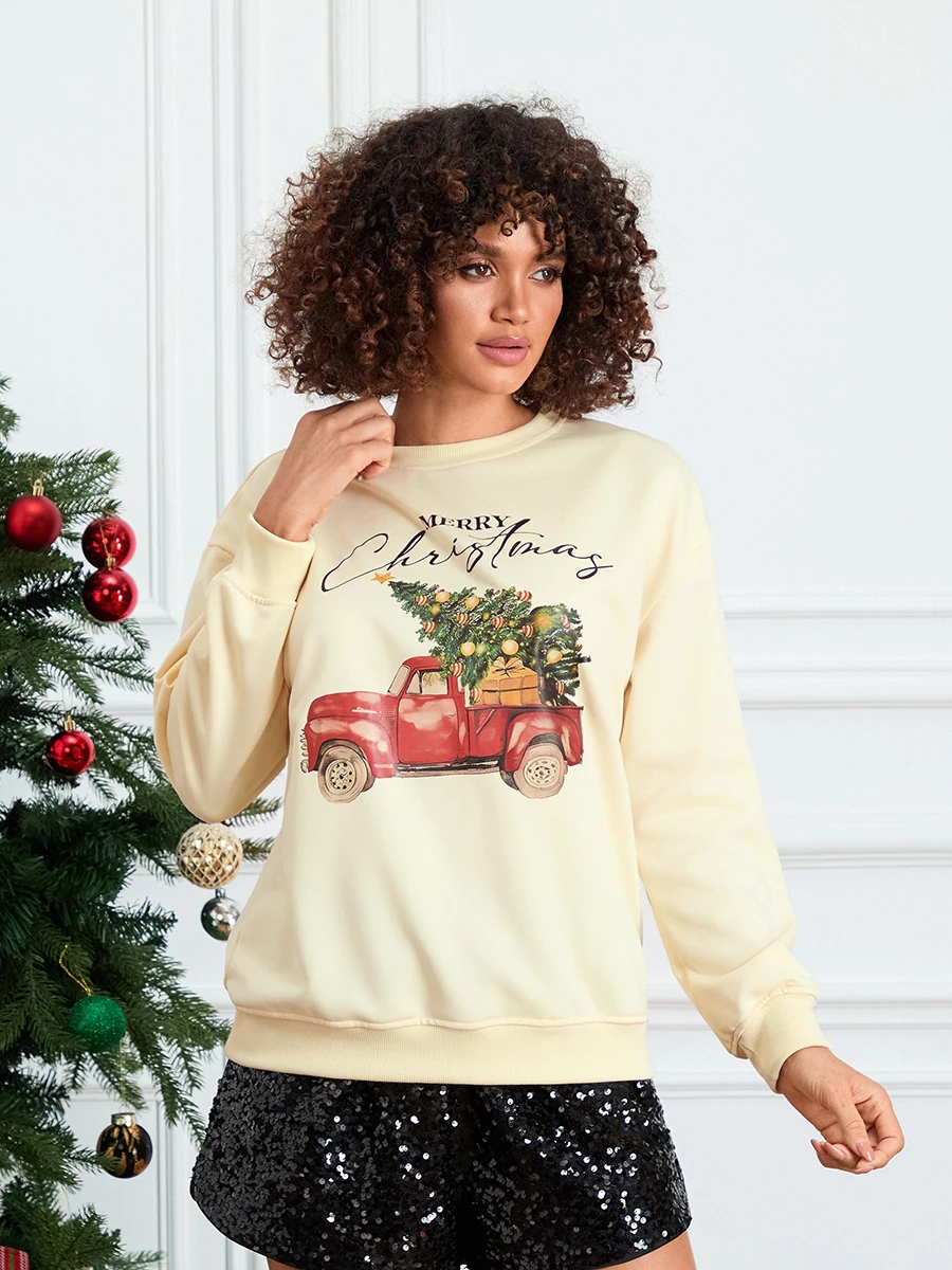 Women s Christmas Sweater Cozy Long Sleeve Crew Neck Reindeer Print Jumper for Festive Holiday Parties and Gatherings