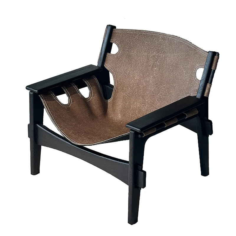

Designer retro wabi-sabi leather leisure chair medieval single chair B & B hotel coffee shop doudou chair