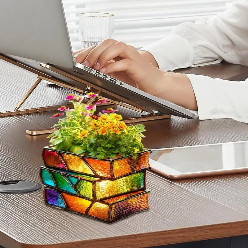 Book Vase For Flowers Stacked Colorful Fun Home Decor Home Decor Accents For Garden Pots Succulents Shelf Desk Bibliophile