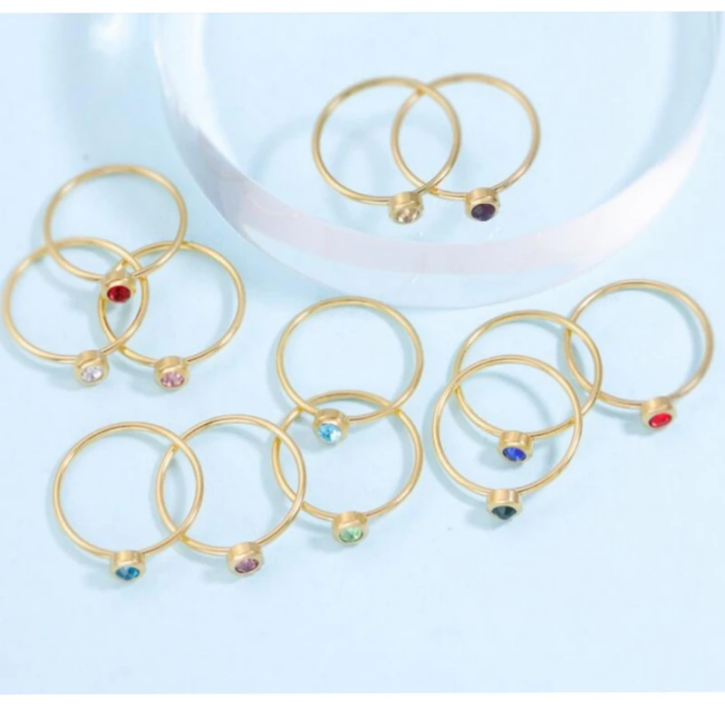 12Pcs/Lot Birthstone rings size 5 6 7 8 9 10 Stainless Steel rings