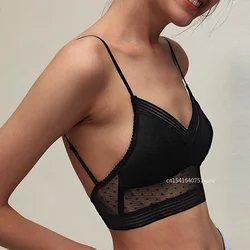 Sujetador Invisible con espalda descubierta en U para mujer, ropa interior Sexy sin piedras, Copa triangular fina con malla de encaje, lencería sin aros, novedad de 2024