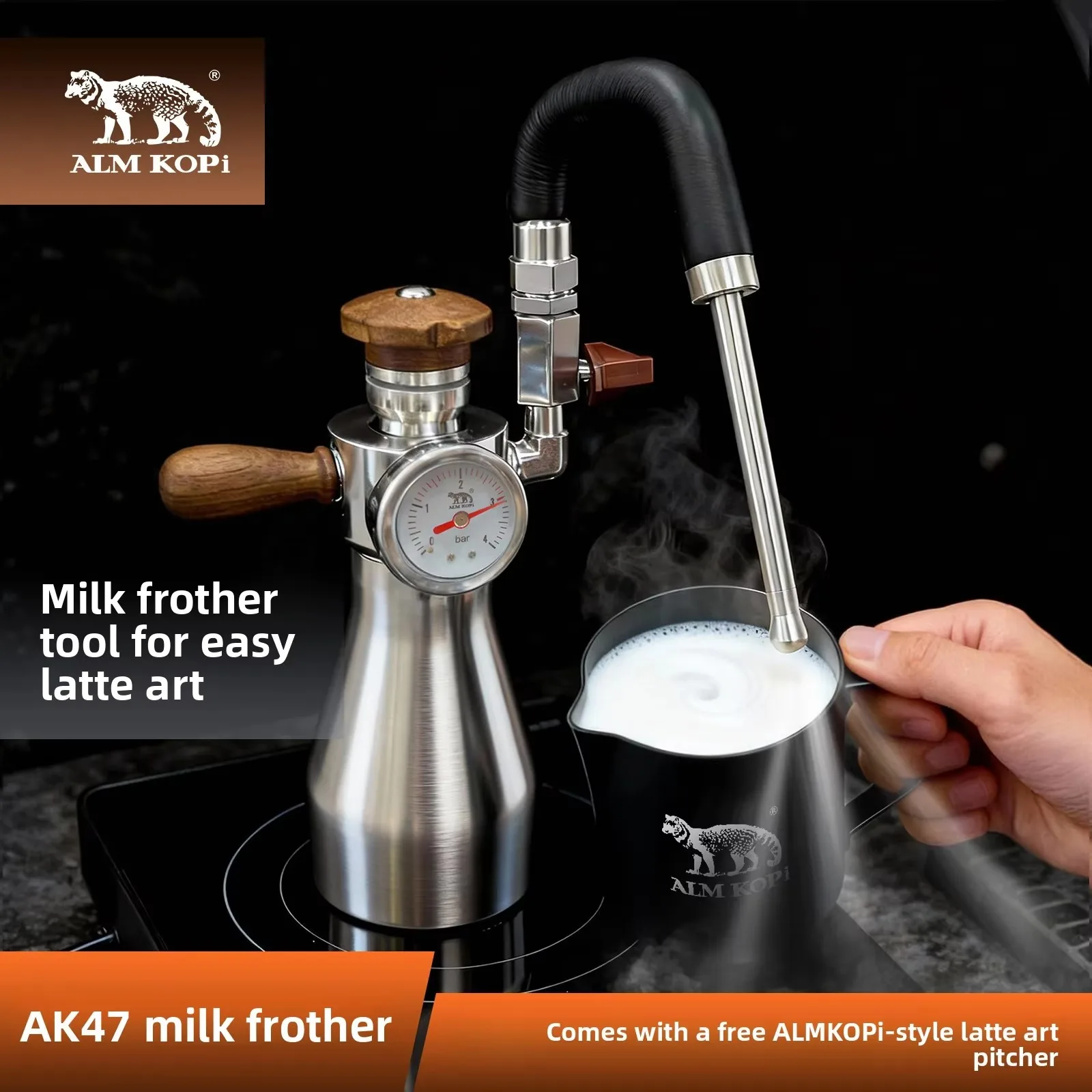 ALMKOPi Ak47 Steam Milk Frother for Home and Outdoor Use Small Coffee Frother Italian Latte Art Tool