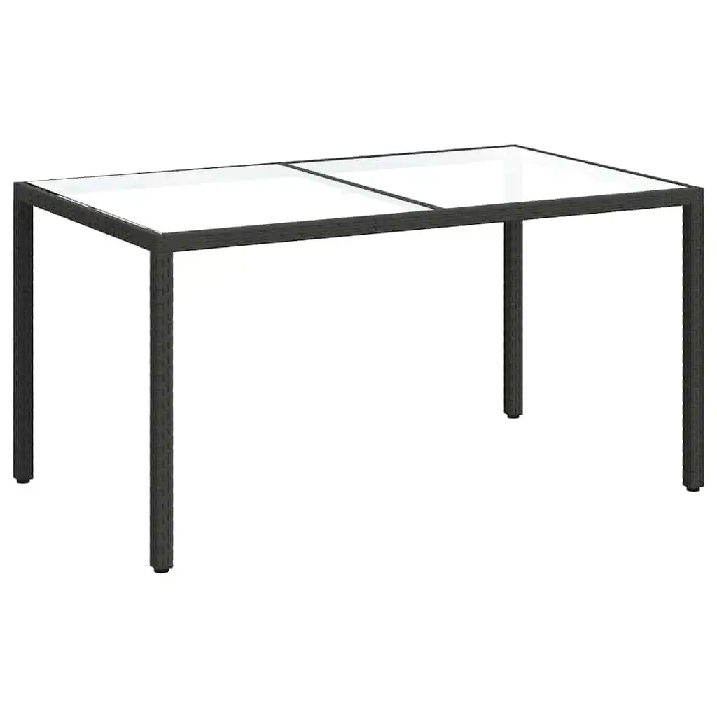 Table de jardin en résine tressée noir 150×90×75cm, plateau en verre trempé résistant aux rayures, anti-rouille, pour extérieur, jardin, terrasse