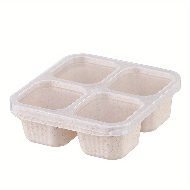 Wheat Straw Bento Box Set - Snack Containers with Transparent Lids, Reusable Meal Prep Lunch Containers, 4-Compartment Food , Pa