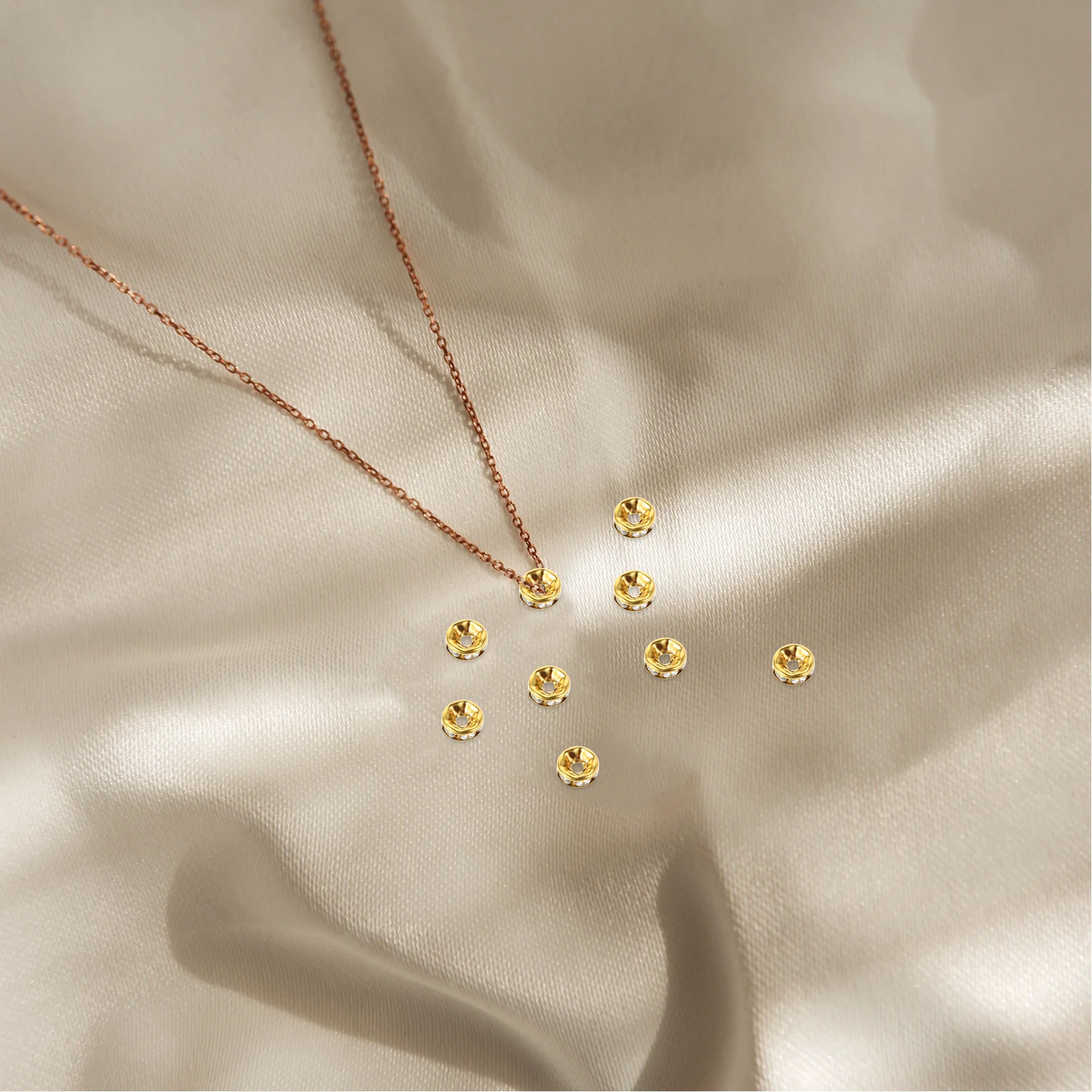 

100Pcs Sparkling Rhinestone Spacer Beads Dazzling Shine Round Brass Beads for Necklace Bracelet Jewelry Projects