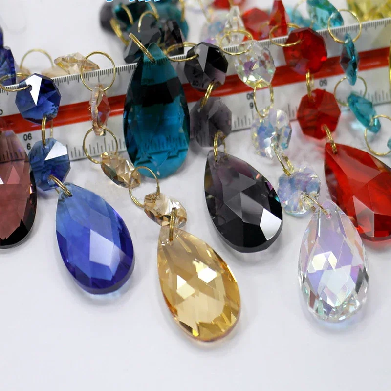 

10pcs (105mm) 15 Colors 38mm Mesh Drop Crystal Pisms Pendants w/14MM Octagonal Beads w/ Gold Rings Suncatcher Chandelier