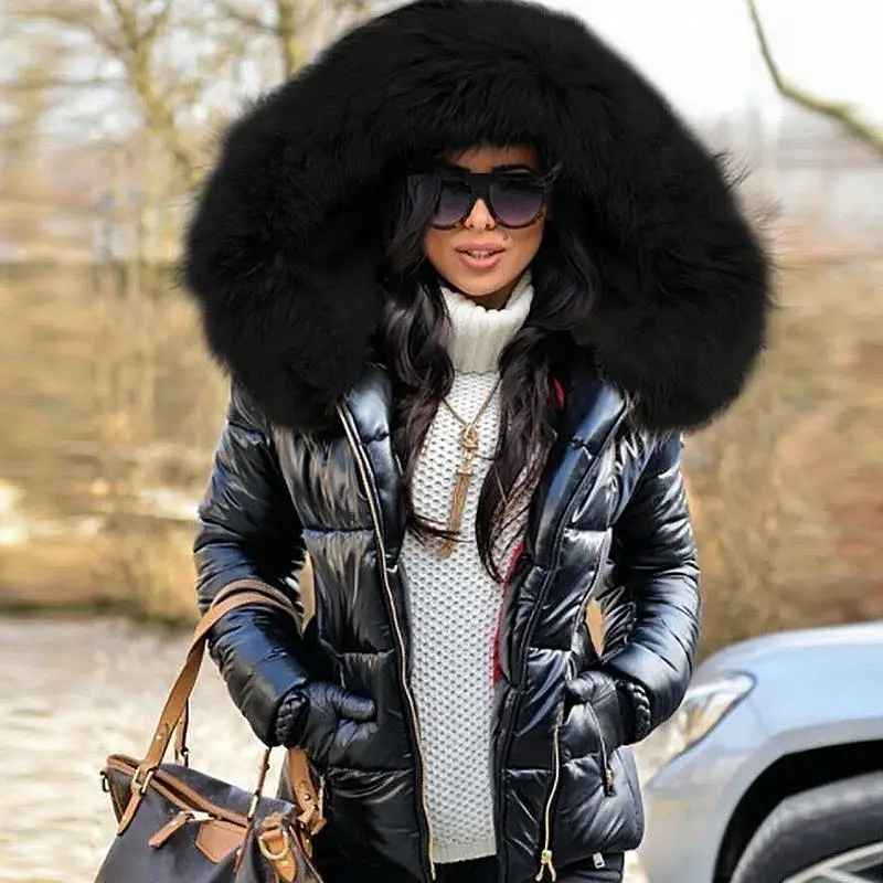 Women's Autumn Winter Faux Fur Hooded Zipper Warm down Coat Outdoor Parka Regular Thickness Spring 2026 No Brand Registered T...