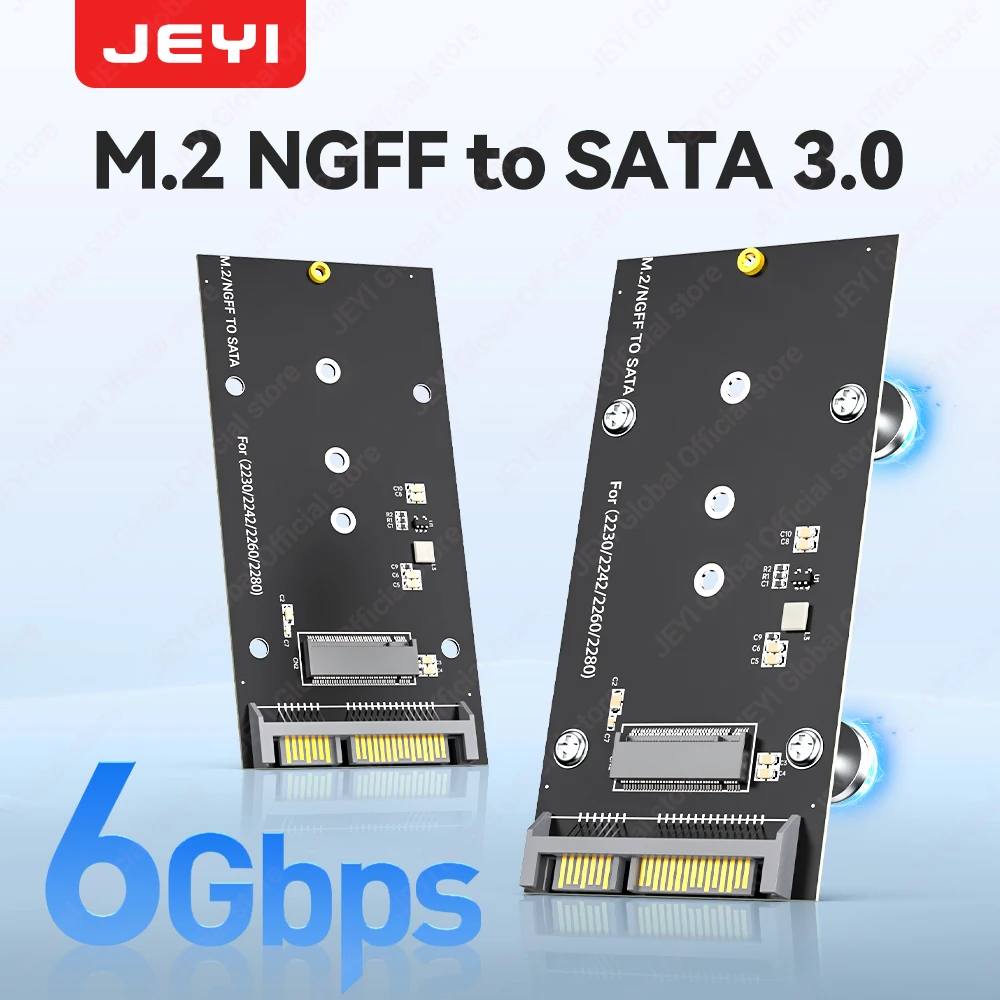 

JEYI M.2 NGFF (SATA) to SATA 3.0 Adapter Magnetic Card-6Gbps High Speed Transfer for 2230/42/60/80 SSDs Support to 2TB Capacity