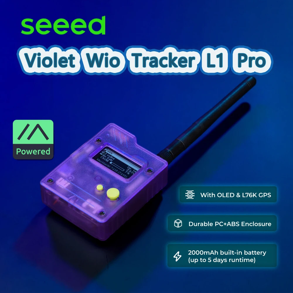 Seeed Violet Wio Tracker L1 Pro Meshtastic Node, LoRa radio Wio-SX1262  862-930MHz, NRF52840 L76K, With translucent violet shell
