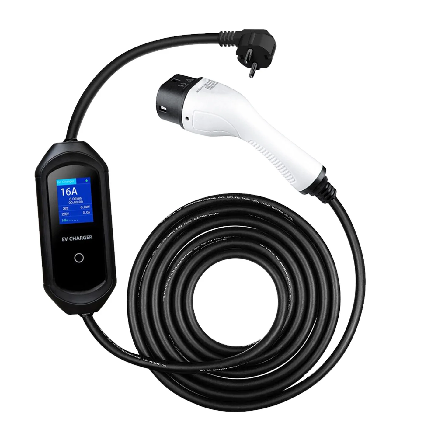 

Type 2 8A To 16A Adjustable Portable Ev Charger LCD 2.8inch LED For Vehicle