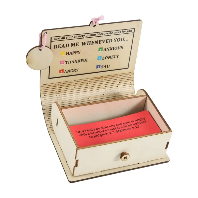 Bible Verse Cards Storage Box Wooden Daily Inspiration Scripture Prayer Organizer For Family