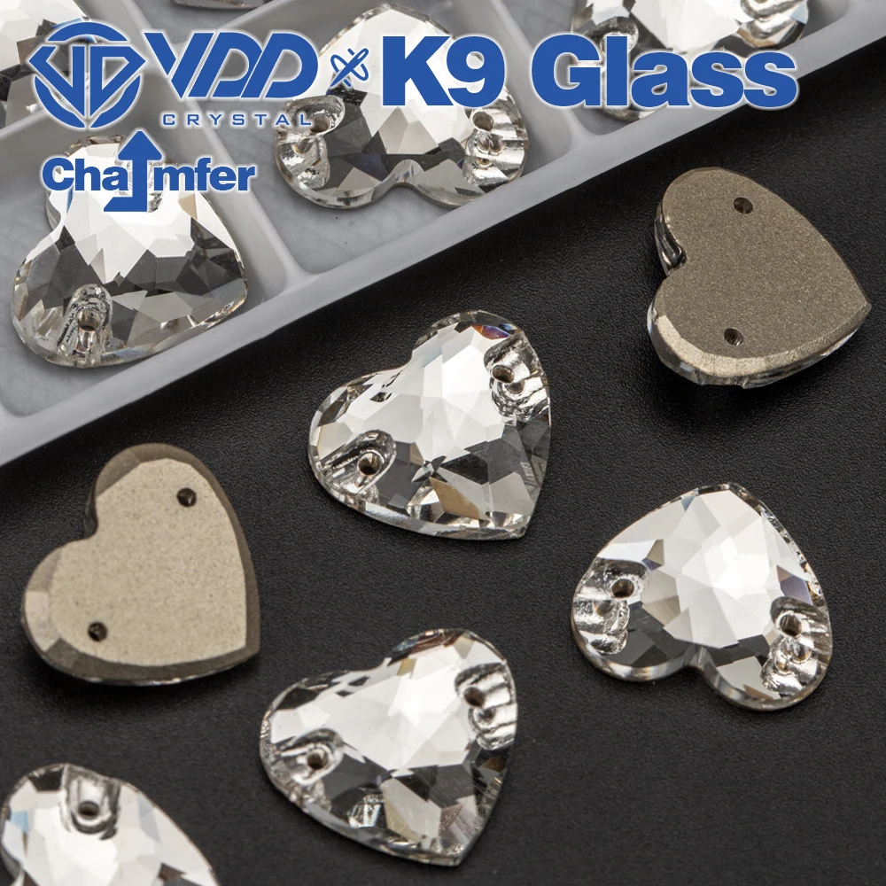 VDD Heart High Quality K9 Glass Sew On Rhinestones Sewing Clear Crystals Flat Back Stones For Clothes Accessories Wedding Dress