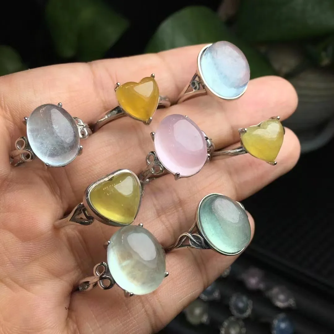 Unit One Piece Natural Rainbow Morganite Crystal Healing Random Shape rings