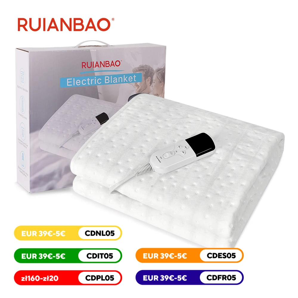 RUIANBAO Electric Blanket Single Bed with 3 Heat Settings, Blanket with Washable, Superior Comfort Polyester (150 x 80 cm)