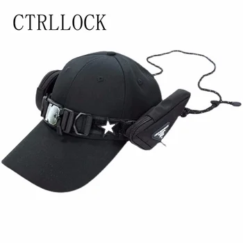 CTRLLOCK Techwear Buckle Pocket Functional Baseball Cap Cyber Flat Streetwear Fashion Personality Hat