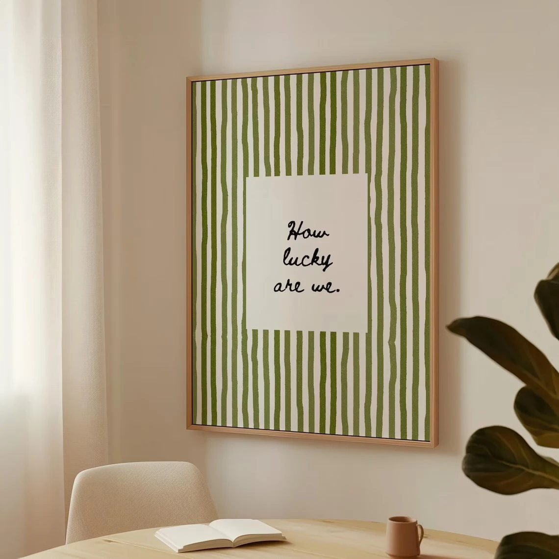 Pôster moderno com citações de como somos da sorte, verde oliva, listrado, arte de parede, pintura em tela, imagem para decoração de quarto e casa