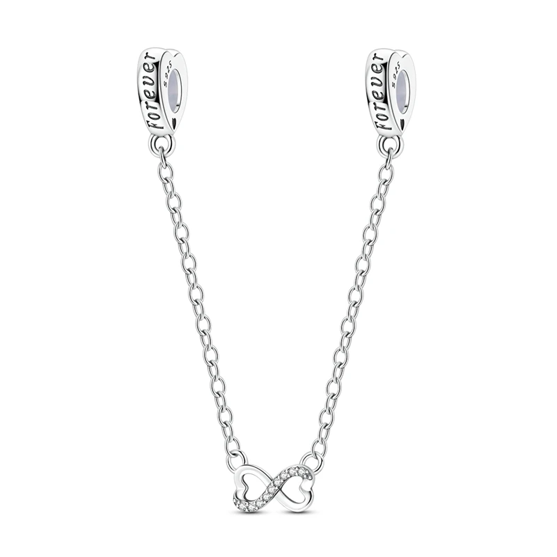 

Classic Safety Chain Inlaid 925 Sterling Silver Zirconium Infinite Love Charms Bead Fit Original Bracelet DIY Jewelry