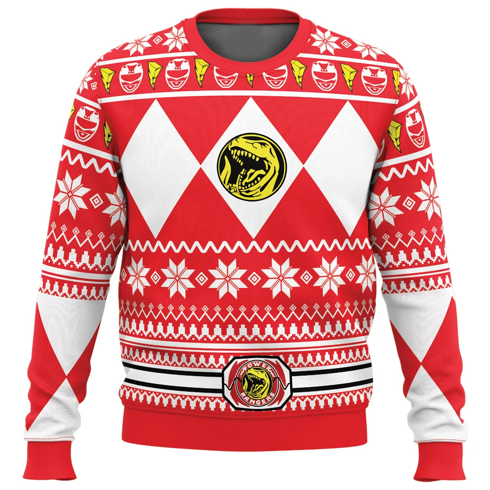 Men's and Women's Winter New Mighty Morphin Multi Color Ranger Power Ranger Ugly Christmas Sweater Christmas Party Hoodie view 4