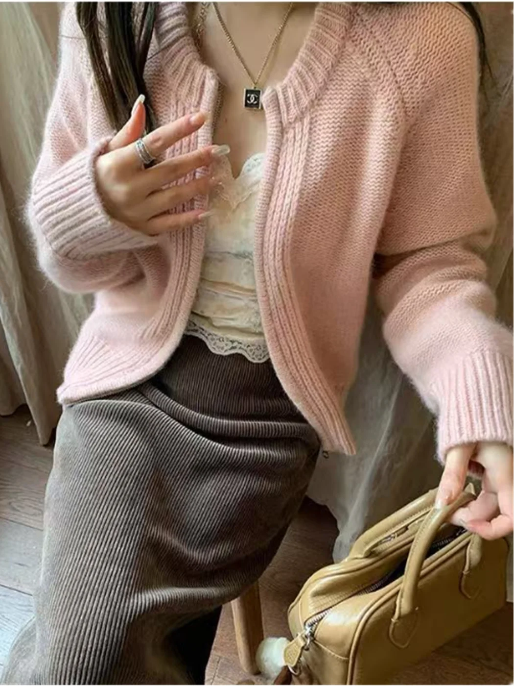Women's High-Grade Cashmere Knit Cardigan Loose Short Zipper Soft Waxy Thick Autumn Winter Coat Jacket