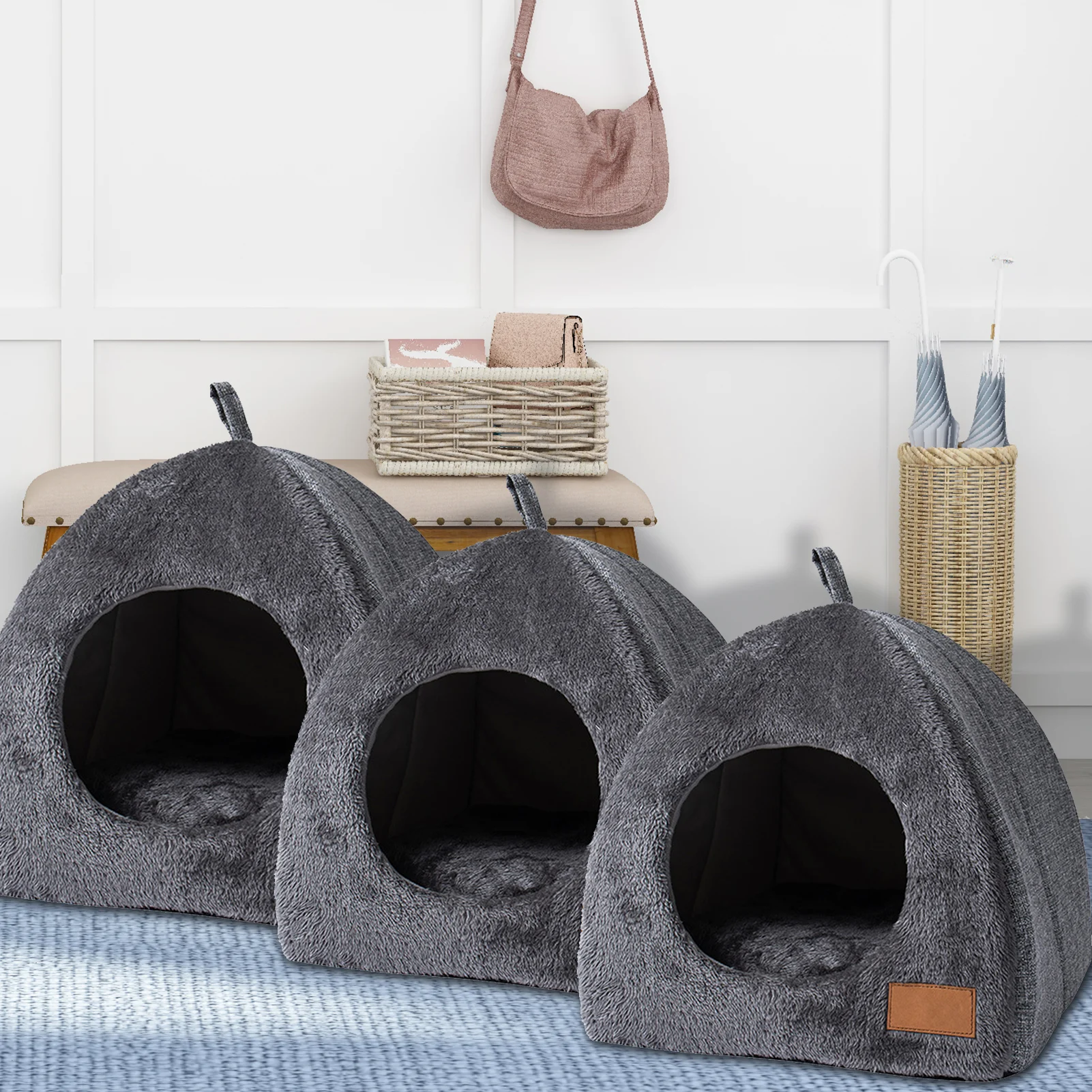 

Triangle Cat Nest Pet Tent Cave Bed Pets Sleeping Bag Thick Fleece Warm Cat Bed House Hole Igloo Nest Cozy Triangle Bed For Cat