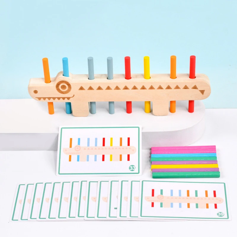 จระเข้ Montessori กีฬาการฝึกอบรมของเล่นเด็กการ์ดสี Matching Stick Building Blocks การศึกษาปริศนาเกม