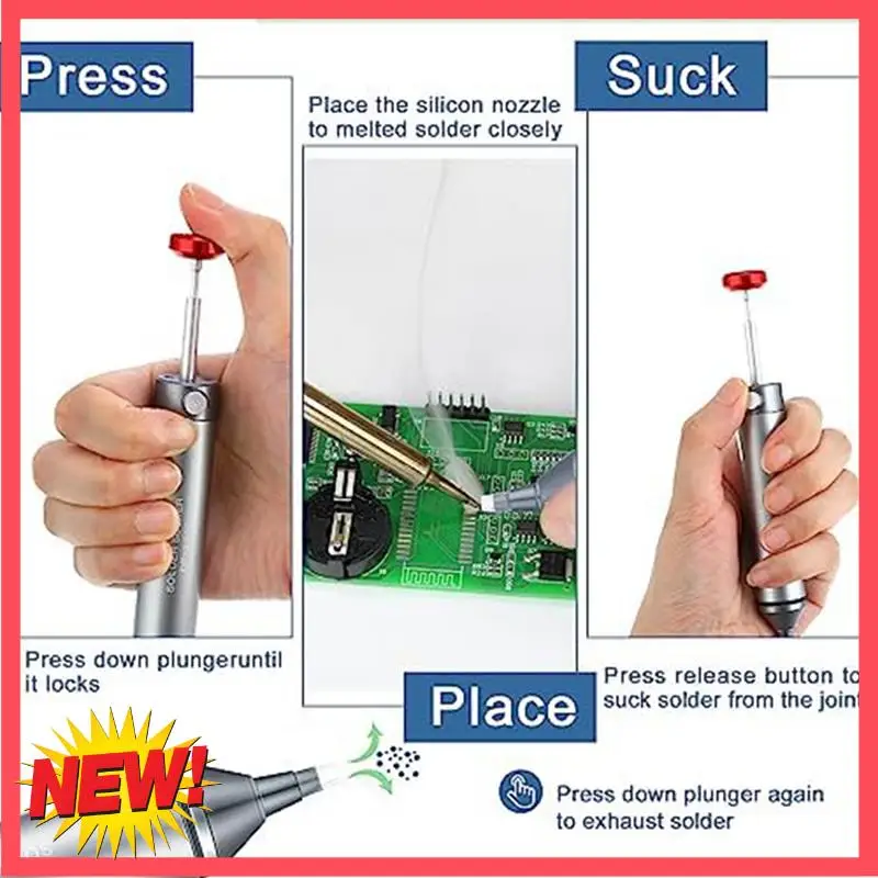 

B17C 2 Pcs Solder Sucker No Clog Aluminum Desoldering Pump Solder Suction Device, Heat Resistant Silicone Suction-Nozzle
