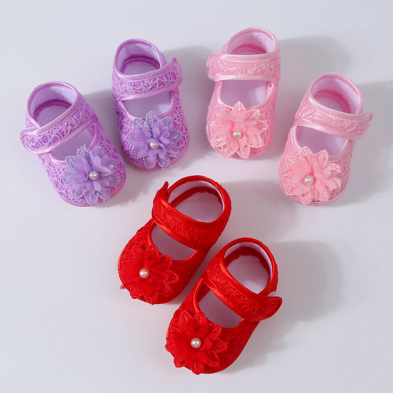 New 1Set Big Floral Pearl Antiskid Baby Shoes Headband Newborn Toddler Prewalker Shoes Solid Floor Socks Girls Socks Headwear