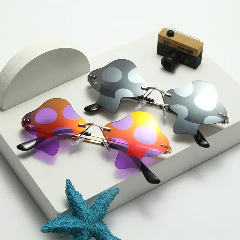Gafas de sol sin montura para hombre y mujer, lentes con forma cóncava, con personalidad, a la moda, divertidas, para fiesta en la calle y Tiro,