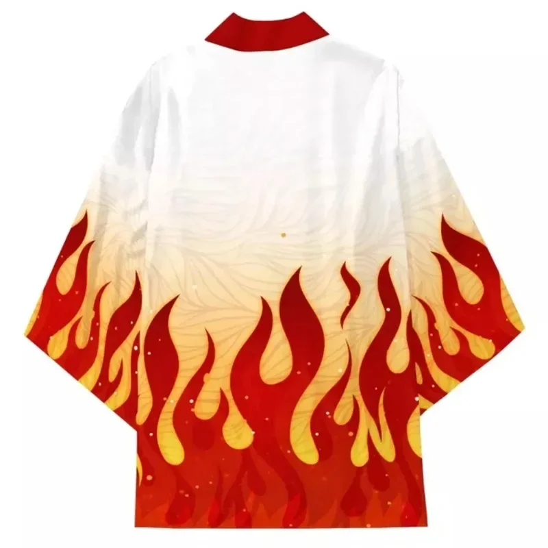 New Anime Demon Slayer Rengoku Kyoujurou Cosplay Costumes Kimono Flame Symbol Teens Cardigan Cloak Haori Pajamas Top